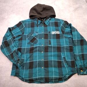 FXR Timber Insulated Zip Button Up Hooded Flannel Teal Black Check Size Large
